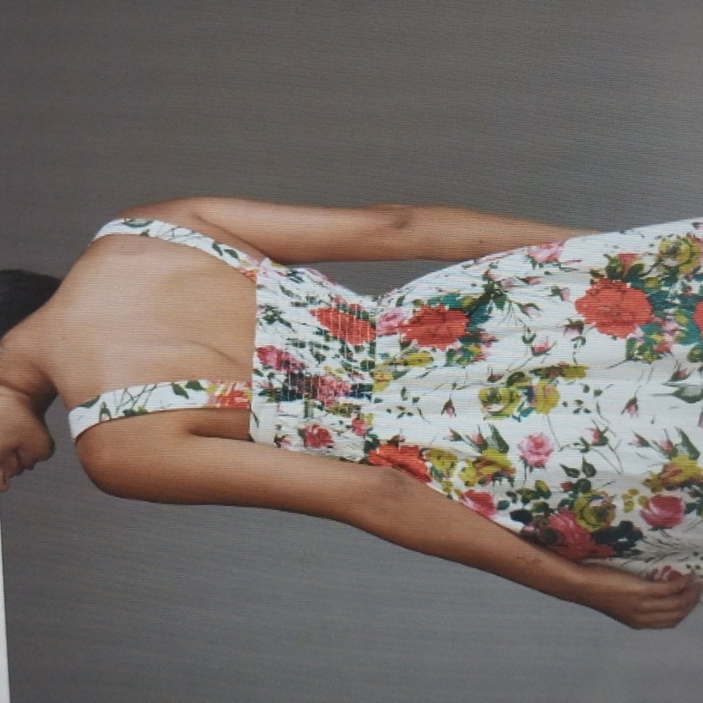 ANTHROPOLOGIE Corset Midi Dress Red White Floral Bra Shelf Smocking Size 8 - Picture 3 of 13